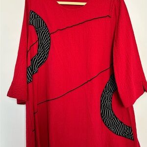 Red Women's Tunic with Black Accents
